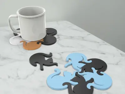 Cute Cat Coaster -  Intertwined Design Coaster 3D print model