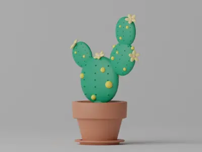 Cartoon Cactus and Pot 1 3D model