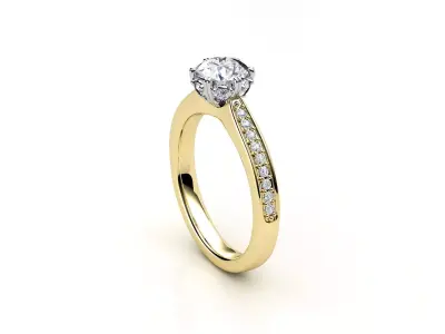 cr-05 gold engagement ring with diamonds 3D print model