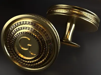 Luxury Cufflink with alphabet G 3D print model