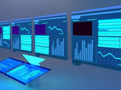 hologram computer screen with lights and graphs Free low-poly 3D model