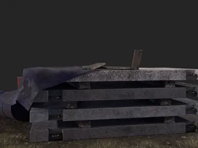 Construction scene Barrel and concrete slabs Free low-poly 3D model