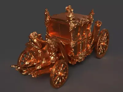 Chinese golden carriage   Low-poly 3D model