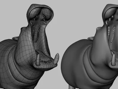 Hippopotamus Basemesh Low-poly 3D model