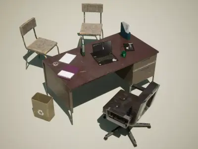 Post Apocalyptic Office Props Vol 1 Unreal Engine UE Low-poly 3D model