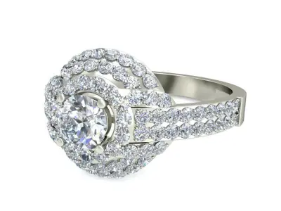 White Gold Diamond Spiral Engagement Ring 3D print model