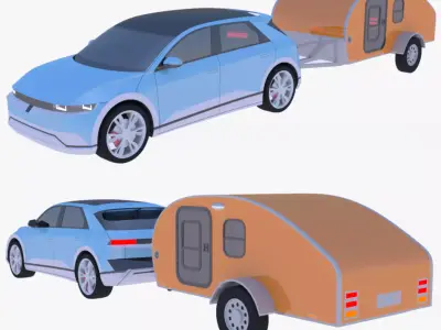 Hyundai IONIQ with caravan 3D model