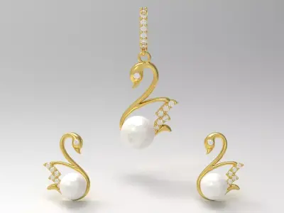 Swan Design Half Set earring pendant model ps0004 3D print model