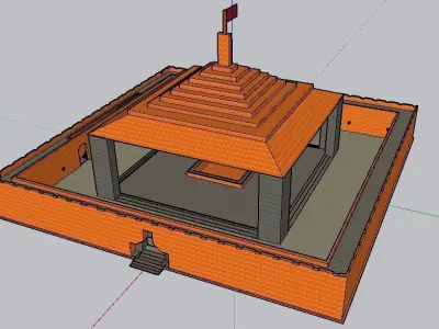 Temple with orange roof Free low-poly 3D model