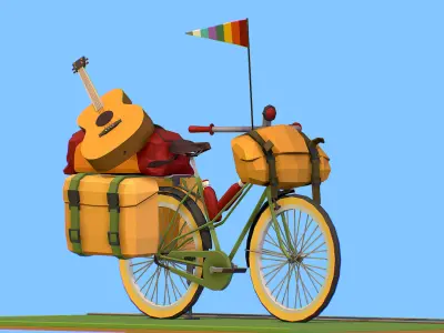 isometric art lowpoly model tourist bike ride Low-poly 3D model