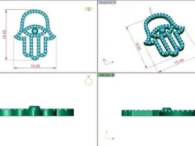 The Hamza hand gold pendant 3D print model