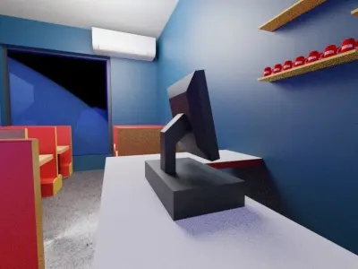 Low Poly Coffee shop highly Detailed blender model  Low-poly 3D model