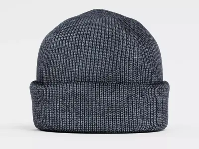 Winter Hat V7 - Dark Blue Knitted Beanie with Folded Cuff  3D model