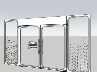 Glass Door with Push Sign and Time Display - 3D Model 3D model