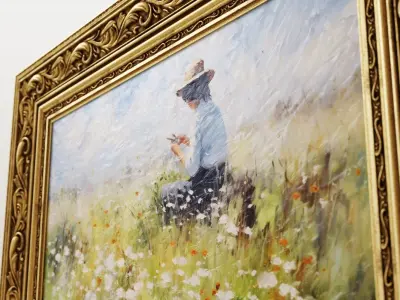 Antique painting with decorative frame 3D model