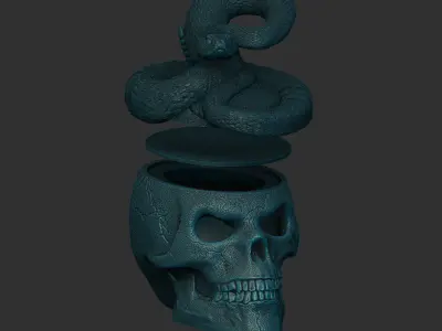 Skull with Rattlesnake - Eyes Open - Hollow Inside 3D print model