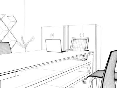 office with glass table and chairs Low-poly 3D model