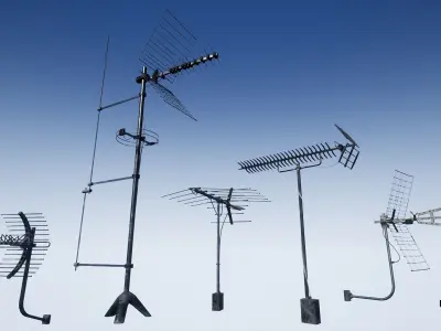 Set of outdoor TV Antennas Low-poly 3D model