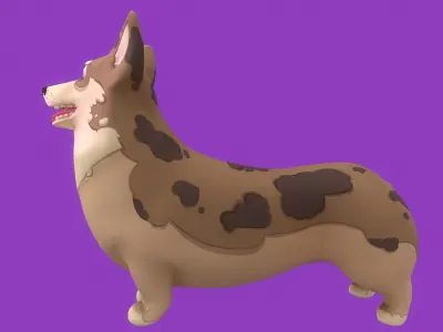 Animated Stylized Spotted Brown Welsh Corgy  Low-poly 3D model