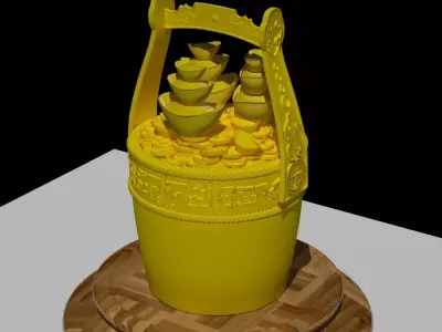 Chinese gold ingot bucket 3D model