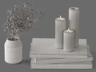 Decor Gypsophila candles and books Set 44 3D model