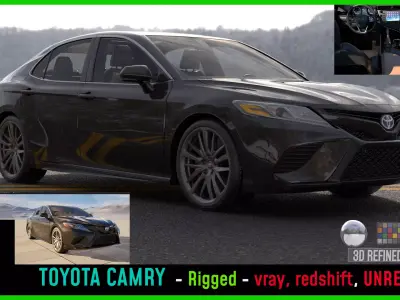 Toyota Camry -Rigged- Render Ready-unreal-vray-redshift Low-poly 3D model