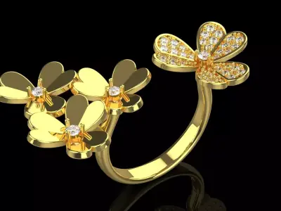 Luxury Yellow Gold Jewelry Ring with Flower Design jr00219 3D print model