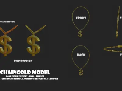 Chain Gold MODEL for Maya Blender and Game Engine Low-poly 3D model
