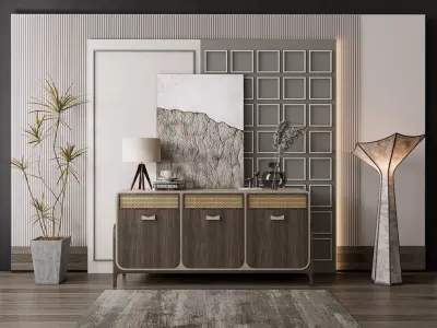 Sideboard with wall panel and flooring 11 3D model