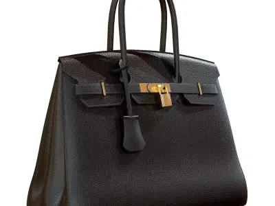 Hermes Birkin Bag Black Leather Low-poly 3D model