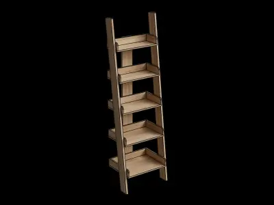 Narrow Ladder Oak Effect Shelf Low-poly 3D model