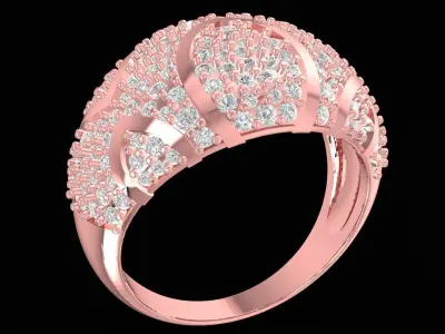 Luxury Dome Pave Diamond Ring with Curved Elegant Design  2606 3D print model