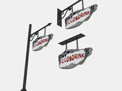 old wooden food drink sign 02 Low-poly 3D model
