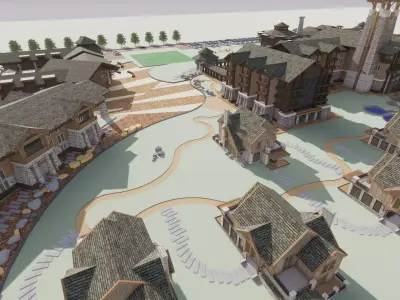 3D Model Architectural Grand Hotel Complex Low-poly 3D model