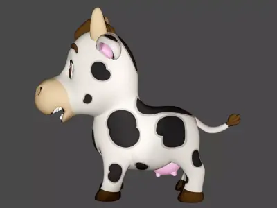 Rigged Black Spotted Cute Farm Cow Low-poly 3D model