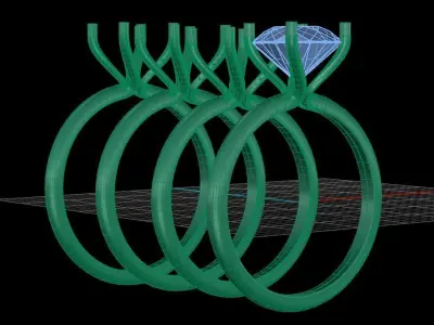 Diamond classic Ring solitaire to print  3 Sizes 3D print model