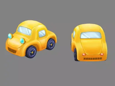 Cartoon yellow toy car Low-poly 3D model