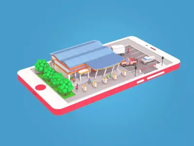 Cartoon Supermarket on Phone screen  Low-poly 3D model