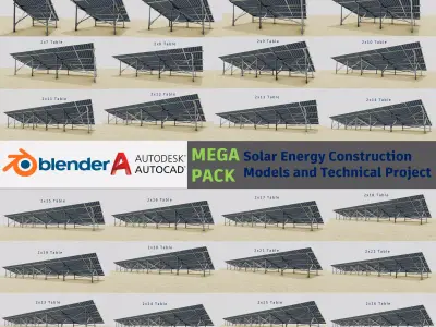 Mega Pack Solar Energy Construction Models and DWG Projects Low-poly 3D model