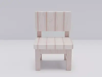 Wooden childrens chair Low-poly 3D model