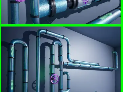 Sci-Fi Pipe Modular with Green Smoke for Unreal Engine Low-poly 3D model