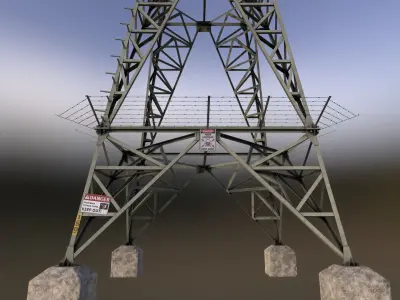 High Voltage Transmission Lines 300KV and 500KV Low-poly 3D model