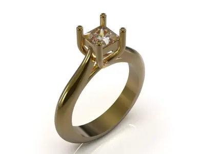 Modern Princess Cut Solitaire STL 3D Ring model sr0116 3D print model