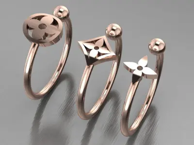 luxury v ring set 3D print model