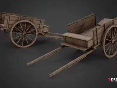 Medieval Peasant Hand Cart - Wooden Village Transport Low-poly 3D model