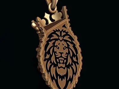 Lion pendant with crown v3 003 3D print model