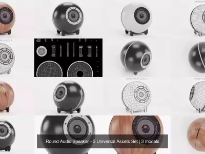 Round Audio Speaker - 3 Universal Assets Set 3D Model Collection