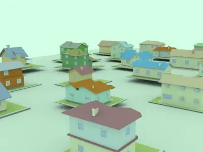 Houses on floating platform 3D model