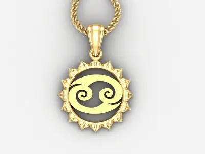Sun Cancer Light Gold Pendant Version 7 3D print model
