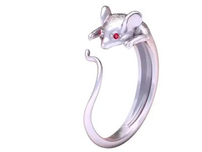 Golden Mouse Ring with Ruby Eyes 3D print model